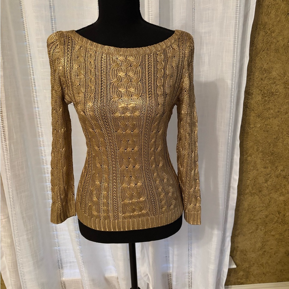 Ralph Lauren Double RL Gold Cable Knit Sweater